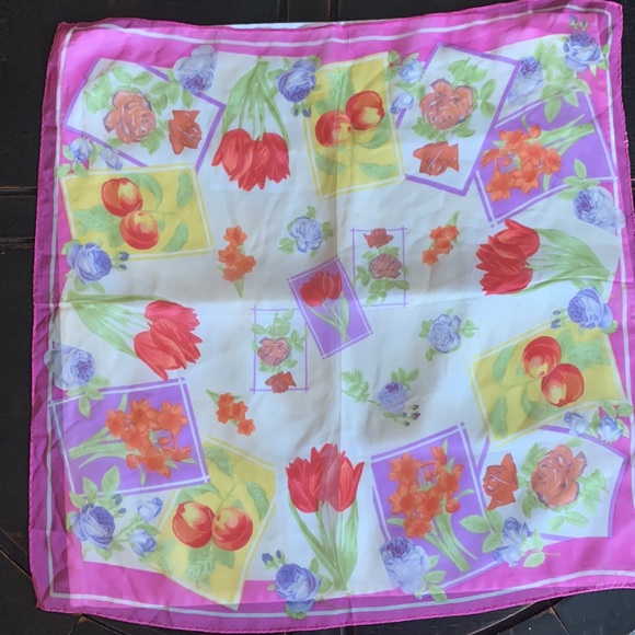 Vintage Silk Chiffon Floral Scarf - Picture 2 of 5